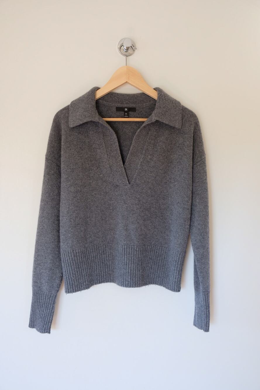 Banana Republic 100% Cashmere Johnny Collar Sweater Women's M Gray Preppy